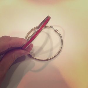 Gold & Red Bebe Hoop Earrings